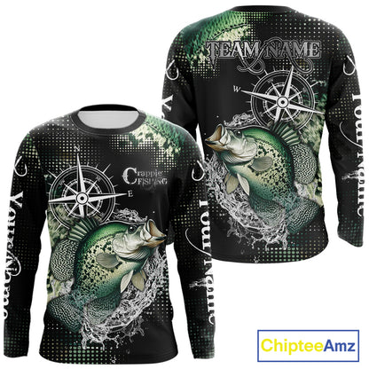 Custom Black and Green Crappie fishing scales compass Performance long sleeve Fishing Team Shirts NQS11727