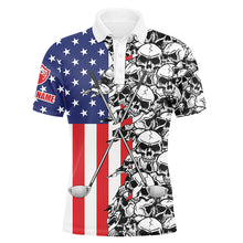 Load image into Gallery viewer, Mens golf tops polo American flag pattern skull golf clubs custom patriotic golf performance shirts NQS5691