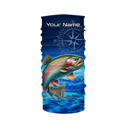 Personalized Rainbow trout Blue Long Sleeve Performance Fishing Shirts, compass tournament Shirts NQS5904