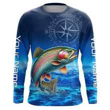 Load image into Gallery viewer, Personalized Rainbow trout Blue Long Sleeve Performance Fishing Shirts, compass tournament Shirts NQS5904