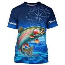 Load image into Gallery viewer, Personalized Rainbow trout Blue Long Sleeve Performance Fishing Shirts, compass tournament Shirts NQS5904