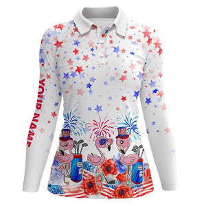 American flag Womens golf polo shirts custom patriotic pink flamingo white ladies golf tops NQS5909