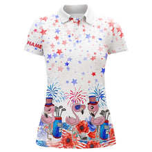 Load image into Gallery viewer, American flag Womens golf polo shirts custom patriotic pink flamingo white ladies golf tops NQS5909