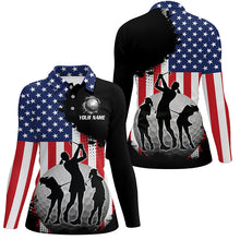 Load image into Gallery viewer, American Flag Womens golf polo shirts custom patriotic golf outfits for ladies, gifts for golf lovers NQS8020