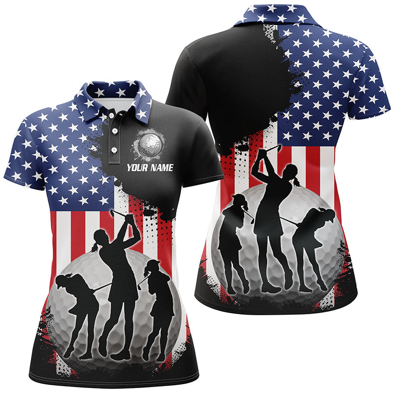 American Flag Womens golf polo shirts custom patriotic golf outfits for ladies, gifts for golf lovers NQS8020
