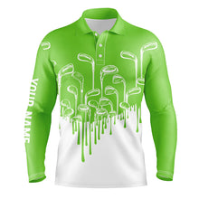 Load image into Gallery viewer, Green and white Mens golf polo shirts custom golf clubs male golf attire for men, golfer gifts NQS6114