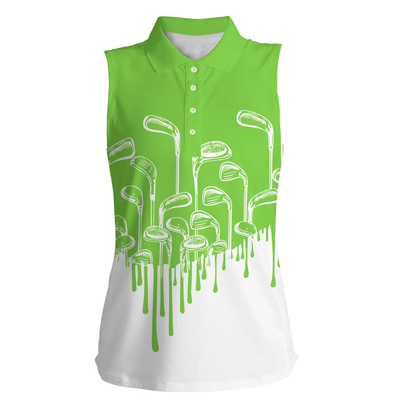 Green and white Women sleeveless polo shirt golf clubs golf clothing for women, golfer gifts NQS6114