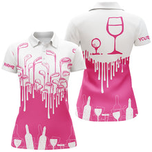 Load image into Gallery viewer, White and Pink womens golf shirt Golf &amp; wine custom name womens golf polo shirts NQS6117