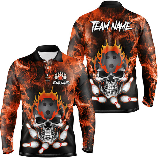 Orange smoke Skull bowling Polo, Quarter Zip shirt for men Custom Team bowling League jerseys NQS8210