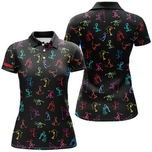 Load image into Gallery viewer, Womens golf polo shirts custom funny multi color golf pattern black polo shirt best ladies golf wear NQS8217