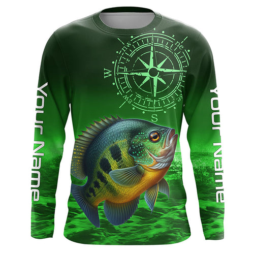 Personalized Bluegill Green Long Sleeve Performance Fishing Shirts, Bluegill compass tournament Shirts NQS6332