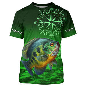 Personalized Bluegill Green Long Sleeve Performance Fishing Shirts, Bluegill compass tournament Shirts NQS6332