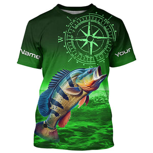 Personalized Peacock Bass Green Long Sleeve Performance Fishing Shirts, Bass compass tournament Shirts NQS6334