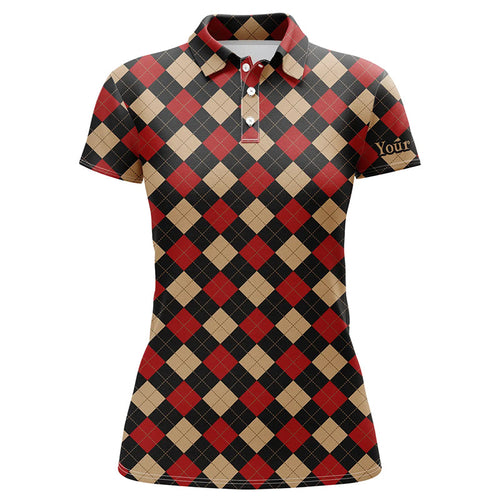 Red argyle plaid pattern Womens golf polo shirts custom polo shirt golf shirts for ladies NQS8441