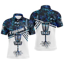 Load image into Gallery viewer, Mens disc golf polo shirt blue camo custom name disc golf team shirt, disc golf gifts NQS4304