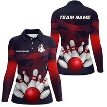 Load image into Gallery viewer, Custom Purple and Red Gradient Bowling Polo, 1/4 Zip Shirt For Women, Personalized Bowling Team Jersey NQS8897