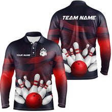 Load image into Gallery viewer, Custom Purple and Red Gradient Bowling Polo, 1/4 Zip Shirts For Men, Personalized Bowling Team Jerseys NQS8897