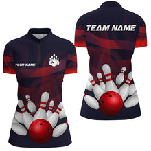 Load image into Gallery viewer, Custom Purple and Red Gradient Bowling Polo, 1/4 Zip Shirt For Women, Personalized Bowling Team Jersey NQS8897