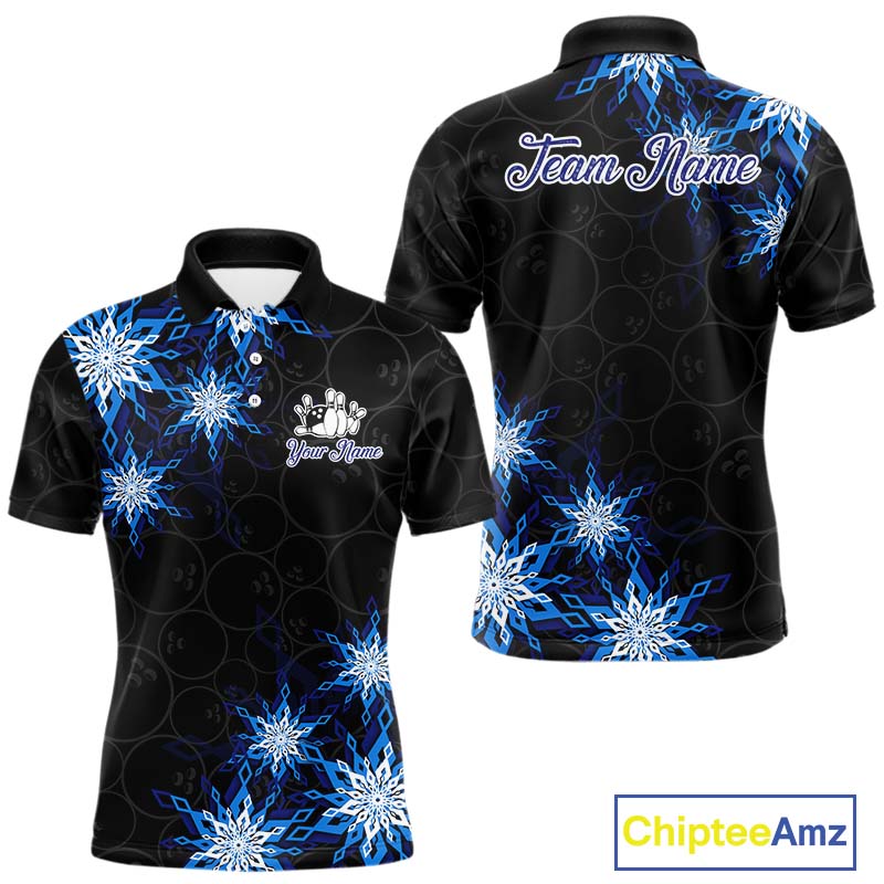 Blue snowflake black camo Christmas Bowling Shirts For Men custom bowling team jerseys, bowling gifts NQS11028