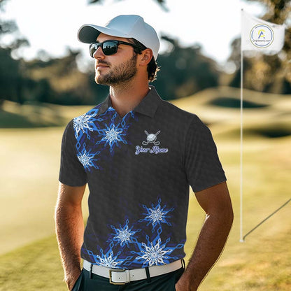 Blue snowflake black camo Christmas Golf Polo shirts For Men custom golf outfit men, best golf gifts NQS11029