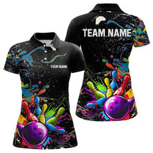 Load image into Gallery viewer, Colorful Splash Bowling Polo, Quarter Zip Shirt for Women Custom Bowling Team shirts for bowlers NQS9146