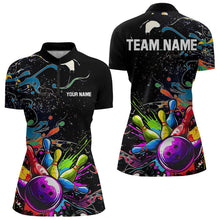 Load image into Gallery viewer, Colorful Splash Bowling Polo, Quarter Zip Shirt for Women Custom Bowling Team shirts for bowlers NQS9146