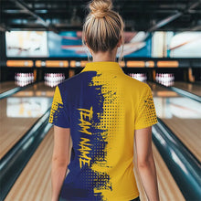 Load image into Gallery viewer, Blue and Yellow Bowling Polo, Quarter Zip shirts for Women Custom Bowling Team Jerseys NQS9354