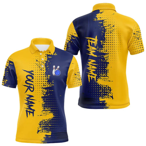 Blue and Yellow Bowling Polo, Quarter Zip shirts for Men Custom Bowling Team Jerseys NQS9354