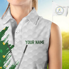 Load image into Gallery viewer, Green clover pattern St Patrick's day custom white Women Sleeveless polos, team ladies golf tops NQS11421