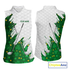 Load image into Gallery viewer, Green clover pattern St Patrick's day custom white Women Sleeveless polos, team ladies golf tops NQS11421