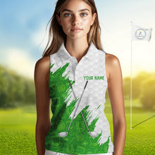 Load image into Gallery viewer, Green and White St Patrick's day pattern custom Women Sleeveless polos, team golf attire for ladies NQS11422
