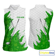 Load image into Gallery viewer, Green and White St Patrick's day pattern custom Women Sleeveless polos, team golf attire for ladies NQS11422