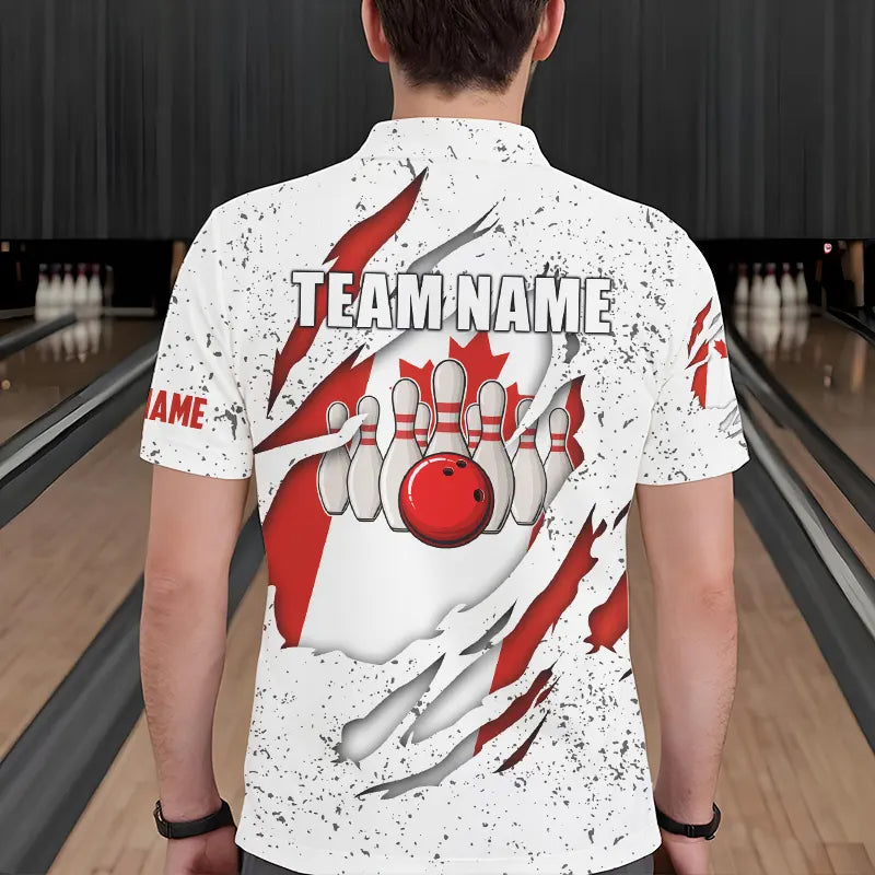 Personalized Canadian Flag Grunge pattern Bowling Shirts For Men Custom Canada Bowling Team Jerseys NQS9495