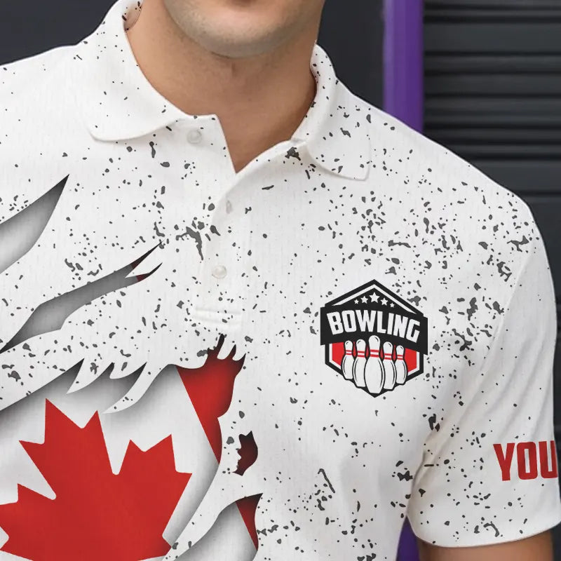 Personalized Canadian Flag Grunge pattern Bowling Shirts For Men Custom Canada Bowling Team Jerseys NQS9495