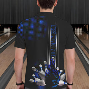 Personalized Black and Blue Flame Bowling Polo, Quarter Zip Shirts For Men Custom Bowling Team Jerseys NQS9497