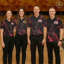 Load image into Gallery viewer, Custom Black And Red Lightning Thunder Skull Reaper Bowling Shirts For Men, Bowling Team Jerseys NQS11623