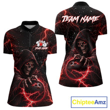 Load image into Gallery viewer, Custom Black And Red Lightning Thunder Skull Reaper Bowling Shirts For Women, Bowling Team Jerseys NQS11623
