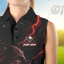 Load image into Gallery viewer, Custom Black And Red Lightning Thunder Skull Reaper Womens Sleeveless Golf Shirt, ladies golf apparel NQS11624