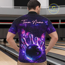 Load image into Gallery viewer, Custom Purple Galaxy Butterfly Bowling Shirts For Men, Bowling Team Shirt With Butterflies NQS11627