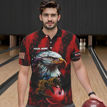 Load image into Gallery viewer, American Flag Eagle Bowling Polo, Quarter Zip Shirts For Men Custom Name Patriotic Bowling Team Jersey NQS9660
