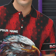 Load image into Gallery viewer, American Flag Eagle Bowling Polo, Quarter Zip Shirts For Men Custom Name Patriotic Bowling Team Jersey NQS9660