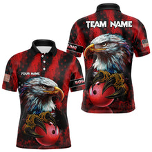 Load image into Gallery viewer, American Flag Eagle Bowling Polo, Quarter Zip Shirts For Men Custom Name Patriotic Bowling Team Jersey NQS9660
