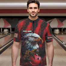 Load image into Gallery viewer, American Flag Eagle Bowling Polo, Quarter Zip Shirts For Men Custom Name Patriotic Bowling Team Jersey NQS9660