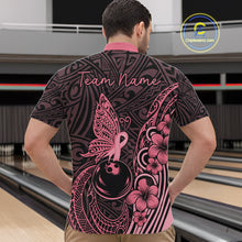 Load image into Gallery viewer, Black and Pink tropical tribal pattern butterfly Bowling Shirts For Men Custom Bowling Team Jerseys NQS11731