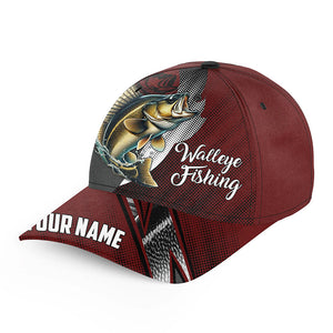 Walleye fishing camo hats for men, women custom name baseball best Walleye fishing hat | Red NQS7450
