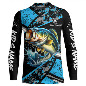 Largemouth Bass fishing Blue camo Long Sleeve Performance Fishing Shirt custom Bass fishing jerseys NQS7602
