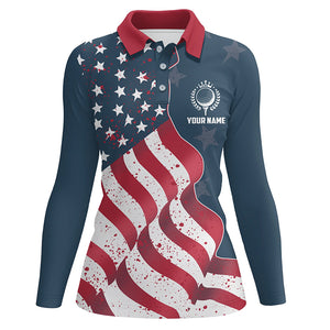 Red white and blue American flag Womens golf polo shirts custom patriotic ladies golf shirts NQS5693