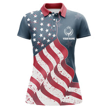 Load image into Gallery viewer, Red white and blue American flag Womens golf polo shirts custom patriotic ladies golf shirts NQS5693