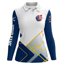 Load image into Gallery viewer, Red, White and Blue Womens golf polo shirts custom American flag womens golf tops, golfing gifts NQS7800