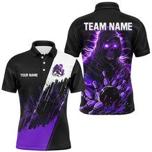 Load image into Gallery viewer, Black and Purple Skull reaper bowling jerseys Polo, 1/4 Zip Shirt for Men Custom Bowling Team shirts NQS8031